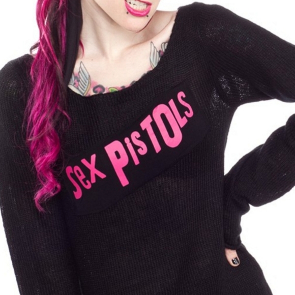 Sourpuss Sex Pistols Offically Licensed Pink Logo Black Sweater Johnny Rotten - Picture 4 of 7